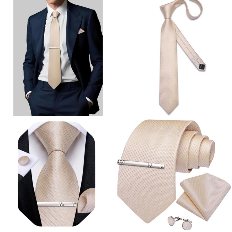 Tie Clip Set - Plaid Ties for Men Silk Checkered