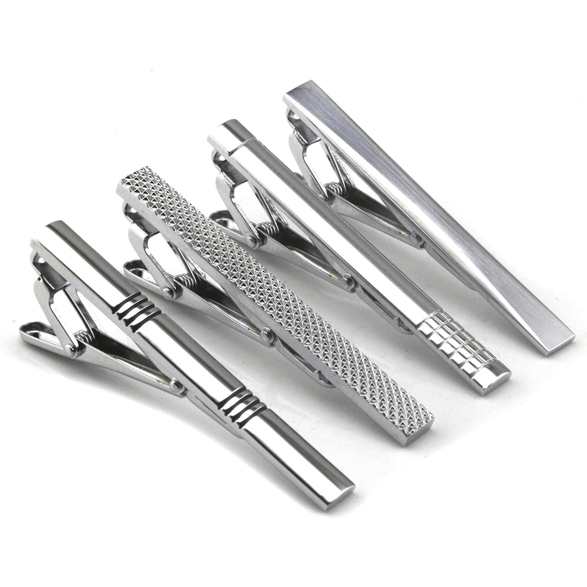 Tie Clip Set - Set of 4 Silver Metal Necktie