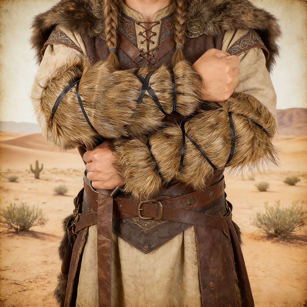 Medieval Men'S Accessories - Man Medieval Faux Fur Arm Sleeve