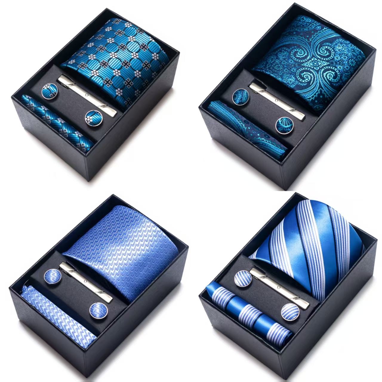 Tie Clip Set - Bright Color Paisley Men's Tie, Pocket