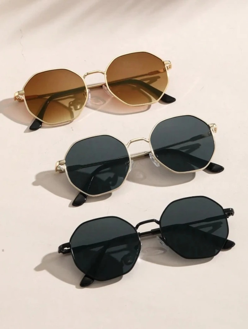 Men'S Accessories Glasses - 1/3 Pcs Metal Geometric-Round Frame Sunglasses