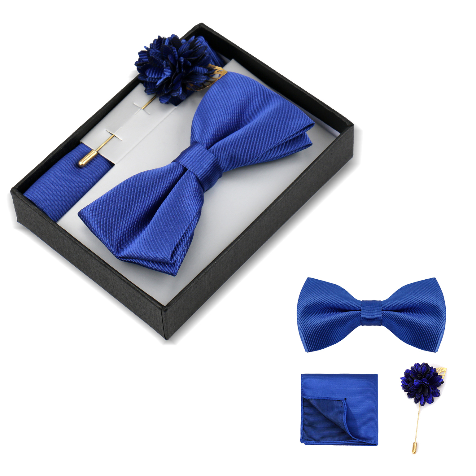 Men Accessories Gift Box - Bowtie Man Flower Brooch Set With