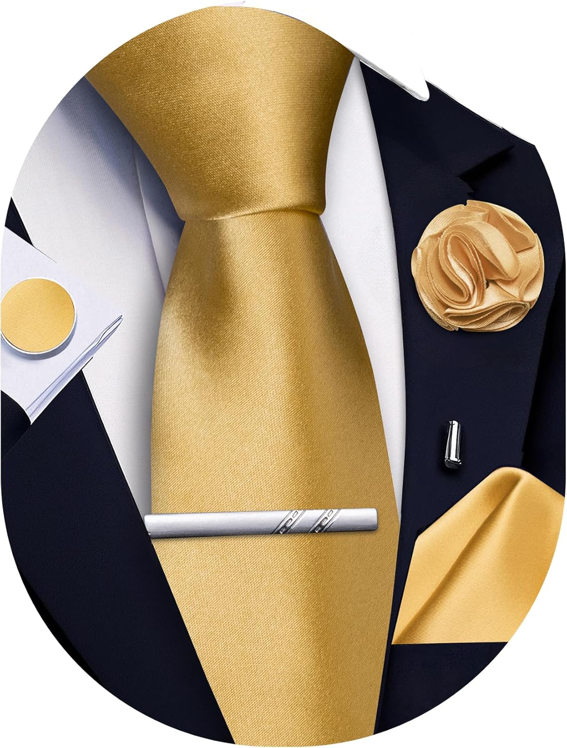 Tie Clip Set - 5Pcs Men's Silk Satin Tie Set