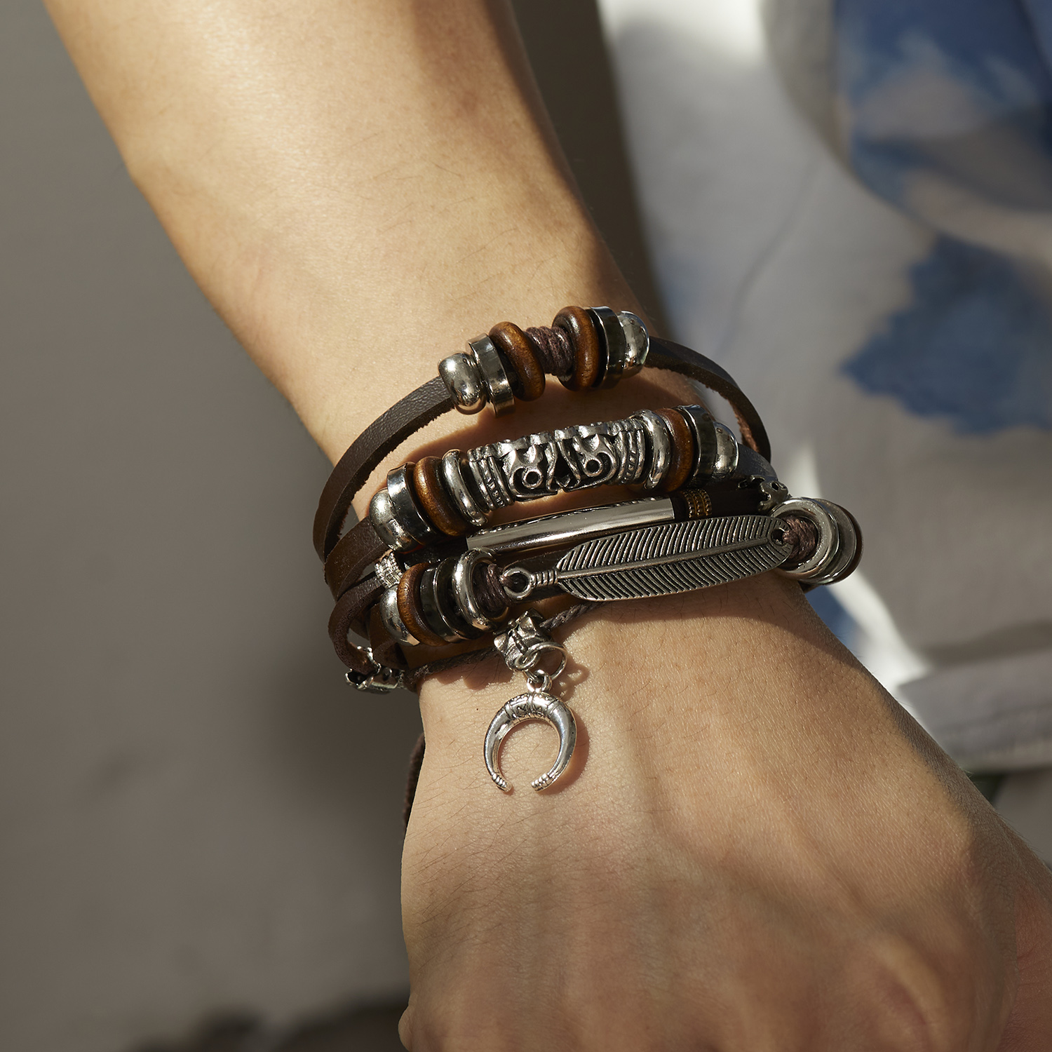 Hot Sale Men Feather Leather B - Men'S Accessories Jewelry Sale ulasan dan harga