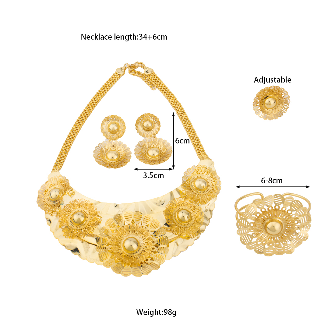 24K Gold Flower Jewelry Set fo - Men'S Accessories Dubai ulasan dan harga