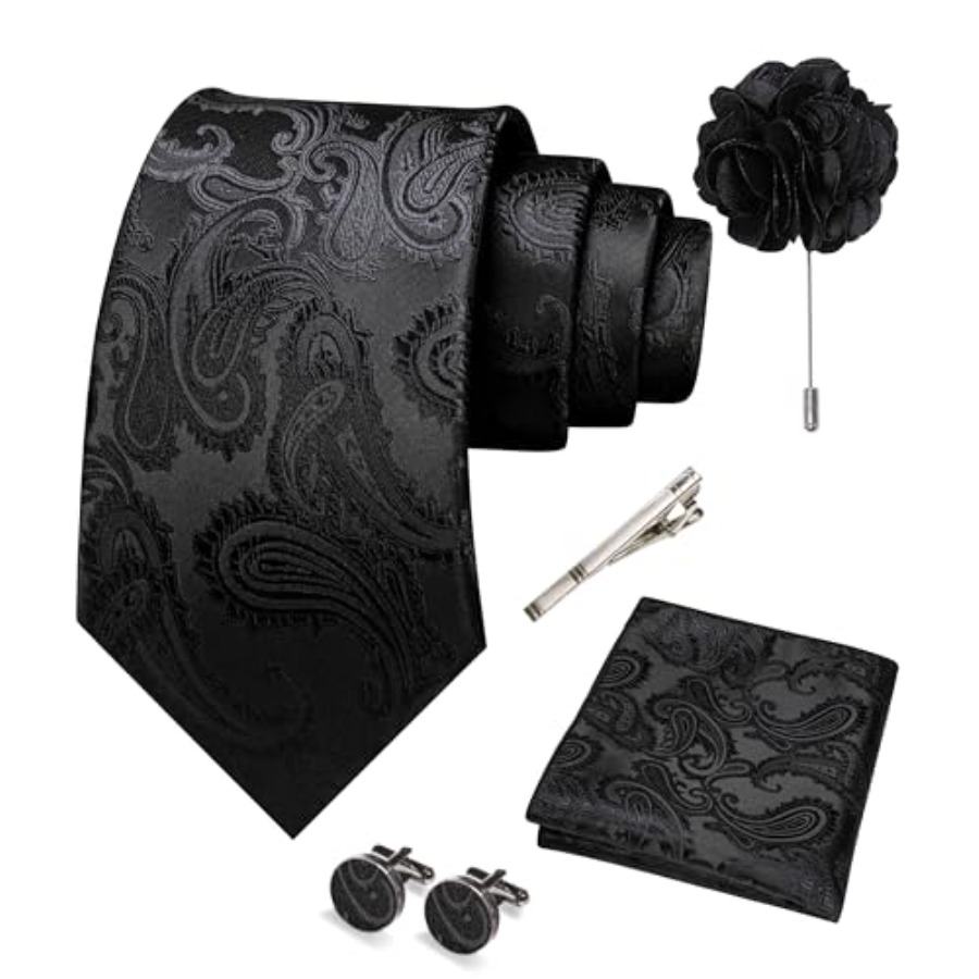 Mens Paisley Tie and Pocket Sq - Tie Clip Set ulasan dan harga