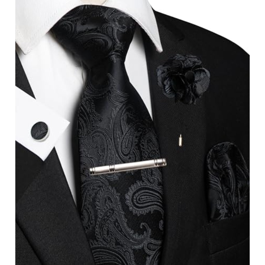 Mens Paisley Tie and Pocket Sq - Tie Clip Set ulasan dan harga