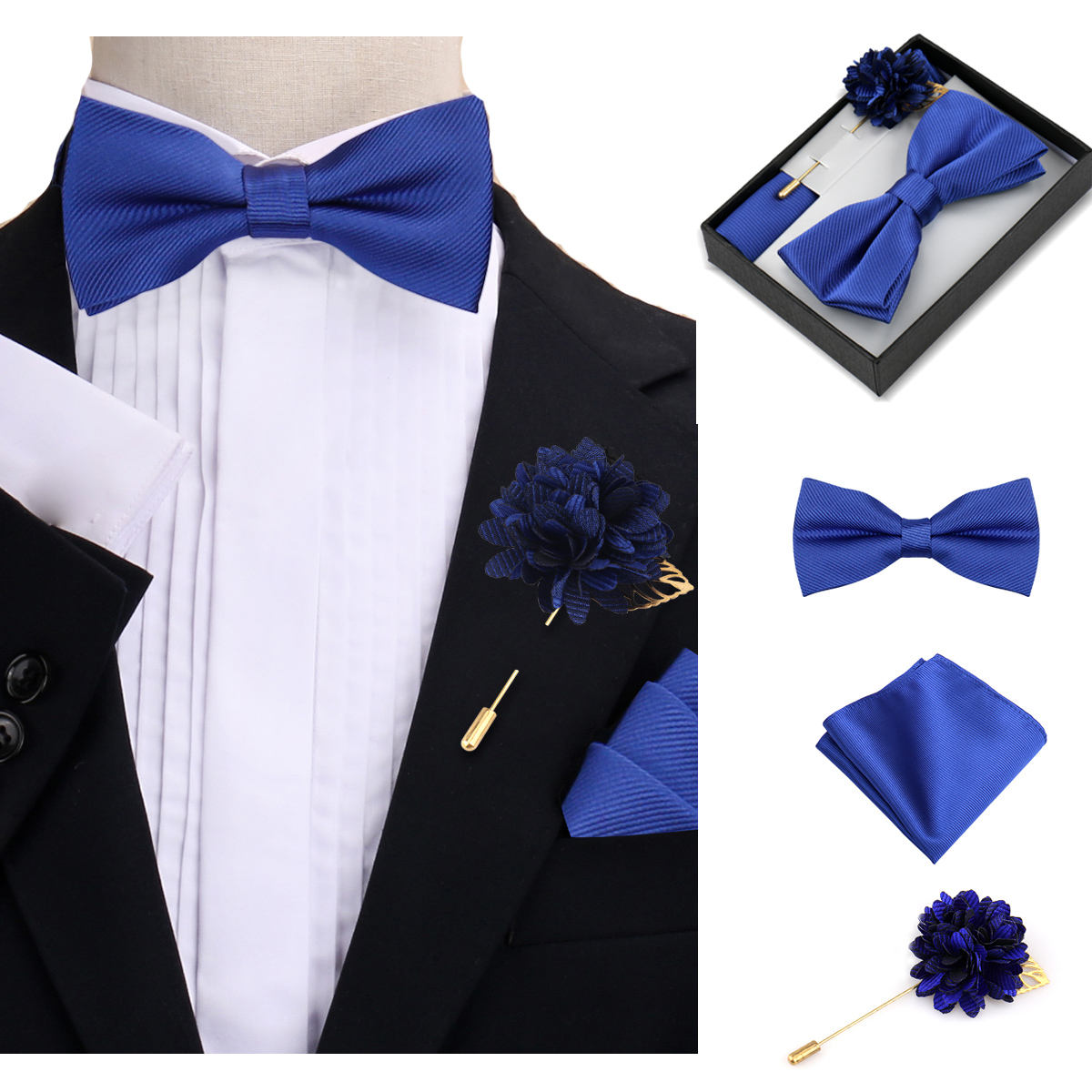 Bowtie Man Flower Brooch Set W - Men Accessories Gift Box ulasan dan harga