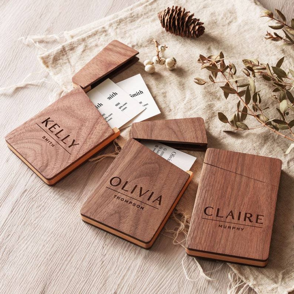 Business Card Holder Wooden Of - Men Accessories Name ulasan dan harga