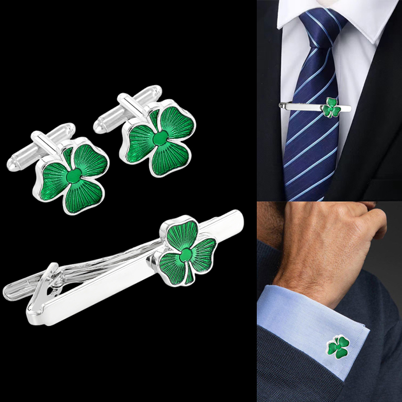Modern Enamel Four Leaf Clover - Tie Clip Set ulasan dan harga