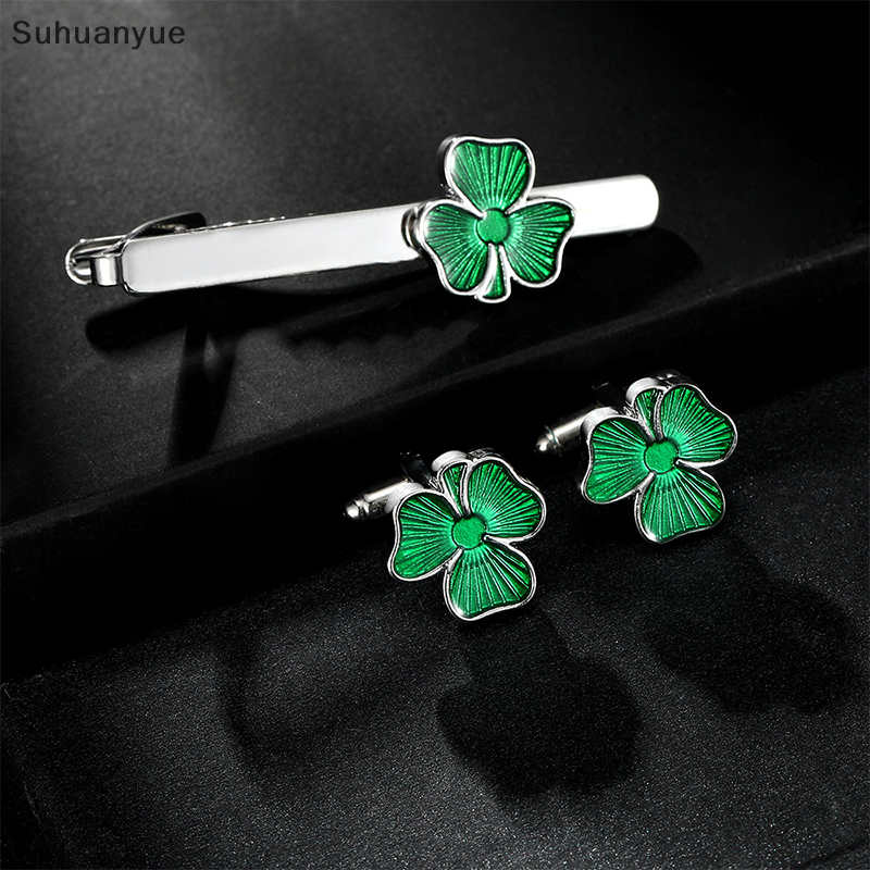 Modern Enamel Four Leaf Clover - Tie Clip Set ulasan dan harga