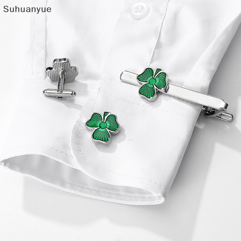 Modern Enamel Four Leaf Clover - Tie Clip Set ulasan dan harga