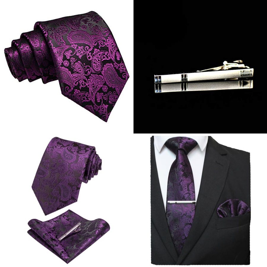 Mens Solid Color Paisley Neckt - Tie Clip Set ulasan dan harga
