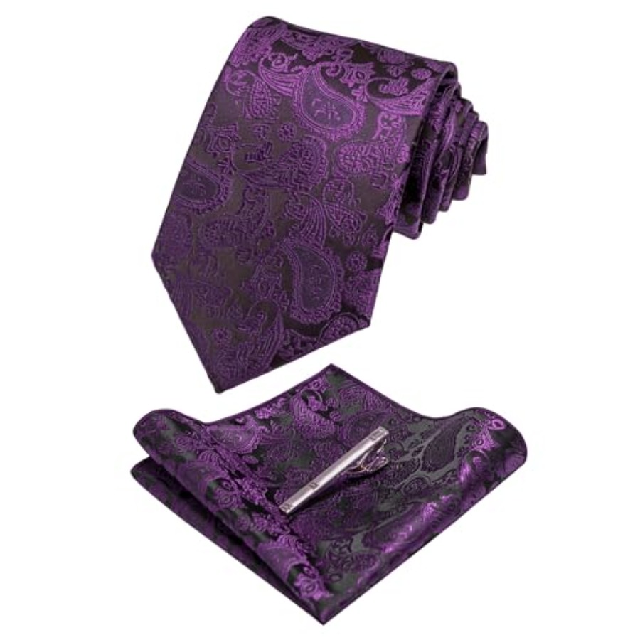 Mens Solid Color Paisley Neckt - Tie Clip Set ulasan dan harga