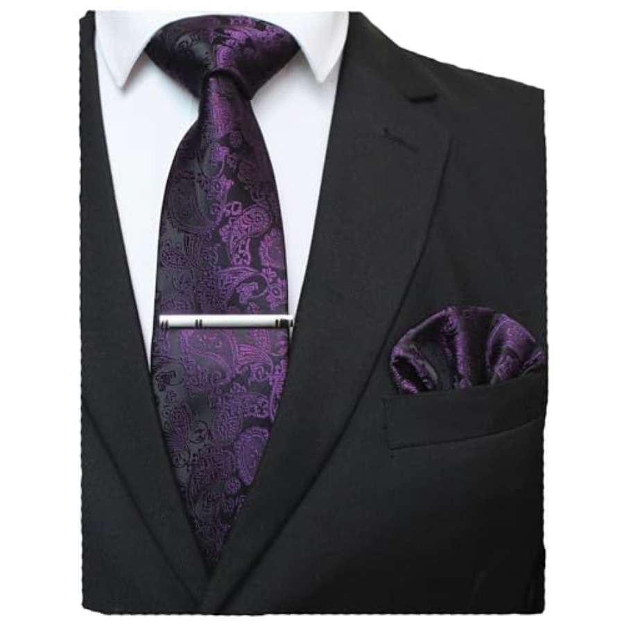Mens Solid Color Paisley Neckt - Tie Clip Set ulasan dan harga